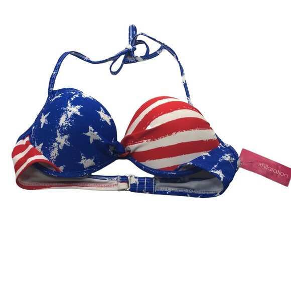 Xhilaration Junior's Sz. Large 8-10 Push Up Halter Stars, Stripes Bikini Top New - Picture 1 of 11